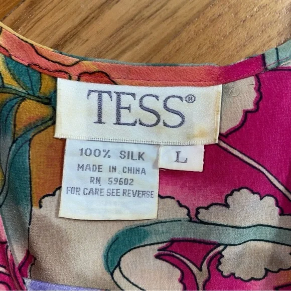 Tess vintage tank top scoop neck silk purple pink orange floral large - Picture 5 of 5